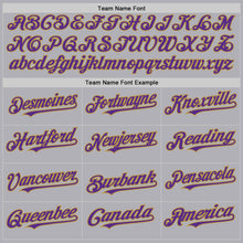 Load image into Gallery viewer, Custom Gray Purple-Old Gold Mesh Authentic Throwback Baseball Jersey
