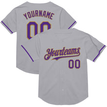 Load image into Gallery viewer, Custom Gray Purple-Old Gold Mesh Authentic Throwback Baseball Jersey
