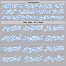 Load image into Gallery viewer, Custom Gray Light Blue-White Mesh Authentic Throwback Baseball Jersey

