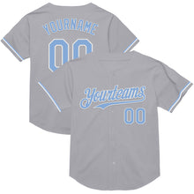 Load image into Gallery viewer, Custom Gray Light Blue-White Mesh Authentic Throwback Baseball Jersey

