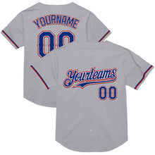 Load image into Gallery viewer, Custom Gray Royal-Red Mesh Authentic Throwback Baseball Jersey
