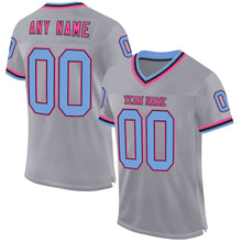 Load image into Gallery viewer, Custom Gray Light Blue Black-Pink Mesh Authentic Throwback Football Jersey
