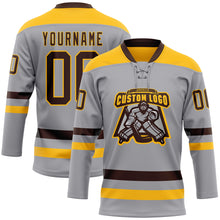 Load image into Gallery viewer, Custom Gray Brown-Gold Hockey Lace Neck Jersey
