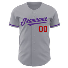 Load image into Gallery viewer, Custom Gray Purple-Red Authentic Baseball Jersey
