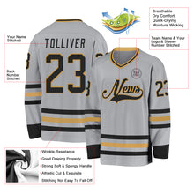 Load image into Gallery viewer, Custom Gray Black-Old Gold Hockey Jersey
