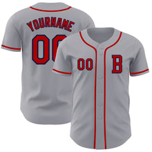 Load image into Gallery viewer, Custom Gray Red-Navy Authentic Baseball Jersey
