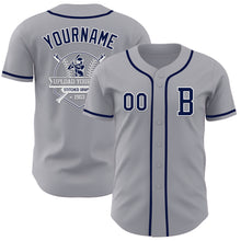 Load image into Gallery viewer, Custom Gray Navy-White Authentic Baseball Jersey
