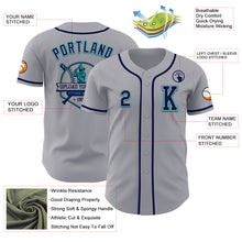 Load image into Gallery viewer, Custom Gray Navy-Teal Authentic Baseball Jersey
