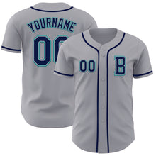 Load image into Gallery viewer, Custom Gray Navy-Teal Authentic Baseball Jersey
