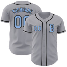 Load image into Gallery viewer, Custom Gray Light Blue-Black Authentic Baseball Jersey
