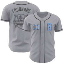 Load image into Gallery viewer, Custom Gray Light Blue-Steel Gray Authentic Baseball Jersey
