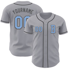 Load image into Gallery viewer, Custom Gray Light Blue-Steel Gray Authentic Baseball Jersey
