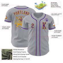 Load image into Gallery viewer, Custom Gray Purple-Gold Authentic Baseball Jersey
