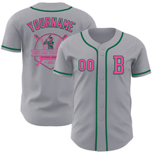 Load image into Gallery viewer, Custom Gray Pink-Kelly Green Authentic Baseball Jersey
