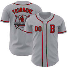 Load image into Gallery viewer, Custom Gray Red-Black Authentic Baseball Jersey
