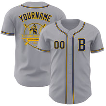 Load image into Gallery viewer, Custom Gray Navy-Gold Authentic Baseball Jersey
