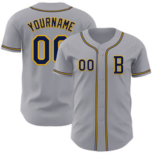 Load image into Gallery viewer, Custom Gray Navy-Gold Authentic Baseball Jersey
