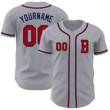 Load image into Gallery viewer, Custom Gray Red-Navy Authentic Baseball Jersey

