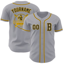 Load image into Gallery viewer, Custom Gray Black-Gold Authentic Baseball Jersey
