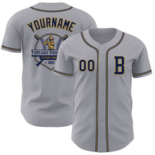 Load image into Gallery viewer, Custom Gray Navy-Old Gold Authentic Baseball Jersey
