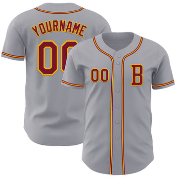 Custom Gray Crimson-Gold Authentic Baseball Jersey