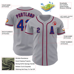 Custom Gray Royal-Red Authentic Baseball Jersey