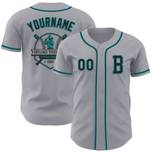 Load image into Gallery viewer, Custom Gray Black-Teal Authentic Baseball Jersey
