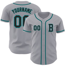 Load image into Gallery viewer, Custom Gray Black-Teal Authentic Baseball Jersey
