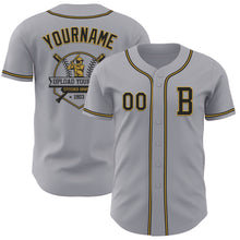 Load image into Gallery viewer, Custom Gray Black-Old Gold Authentic Baseball Jersey
