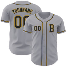 Load image into Gallery viewer, Custom Gray Black-Old Gold Authentic Baseball Jersey
