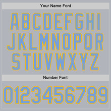 Load image into Gallery viewer, Custom Gray Light Blue-Gold Authentic Throwback Basketball Jersey
