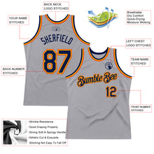 Load image into Gallery viewer, Custom Gray Navy Gold-Orange Authentic Throwback Basketball Jersey
