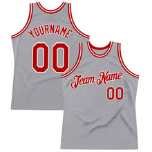 Load image into Gallery viewer, Custom Gray Red-White Authentic Throwback Basketball Jersey
