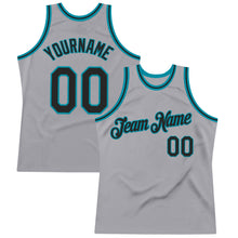 Load image into Gallery viewer, Custom Gray Black-Teal Authentic Throwback Basketball Jersey
