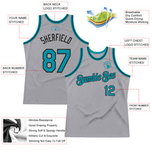 Load image into Gallery viewer, Custom Gray Teal-Black Authentic Throwback Basketball Jersey
