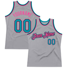 Load image into Gallery viewer, Custom Gray Teal Black-Pink Authentic Throwback Basketball Jersey
