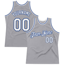 Load image into Gallery viewer, Custom Gray White-Royal Authentic Throwback Basketball Jersey
