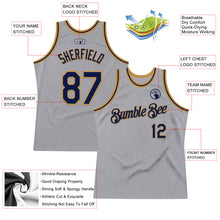 Load image into Gallery viewer, Custom Gray Navy-Old Gold Authentic Throwback Basketball Jersey
