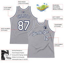 Load image into Gallery viewer, Custom Gray White-Navy Authentic Throwback Basketball Jersey
