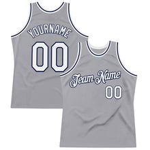 Load image into Gallery viewer, Custom Gray White-Navy Authentic Throwback Basketball Jersey
