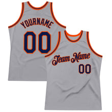 Load image into Gallery viewer, Custom Gray Navy-Orange Authentic Throwback Basketball Jersey
