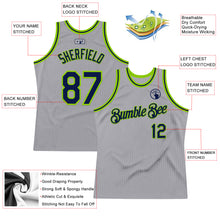 Load image into Gallery viewer, Custom Gray Navy-Neon Green Authentic Throwback Basketball Jersey
