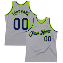 Load image into Gallery viewer, Custom Gray Navy-Neon Green Authentic Throwback Basketball Jersey
