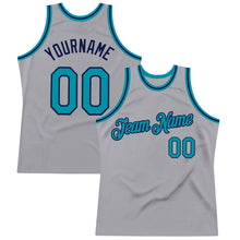 Load image into Gallery viewer, Custom Gray Teal-Navy Authentic Throwback Basketball Jersey

