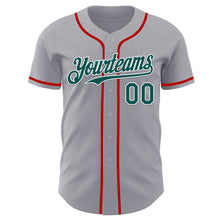 Load image into Gallery viewer, Custom Gray Midnight Green White-Red Authentic Baseball Jersey
