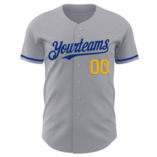 Load image into Gallery viewer, Custom Gray Royal-Gold Authentic Baseball Jersey
