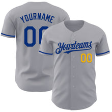 Load image into Gallery viewer, Custom Gray Royal-Gold Authentic Baseball Jersey
