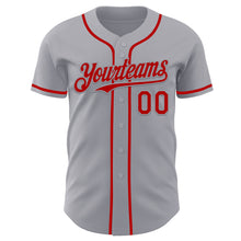 Load image into Gallery viewer, Custom Gray Red Authentic Baseball Jersey
