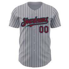 Load image into Gallery viewer, Custom Gray Black Pinstripe Crimson-Teal Authentic Baseball Jersey
