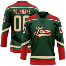 Load image into Gallery viewer, Custom Green City Cream-Red Hockey Lace Neck Jersey
